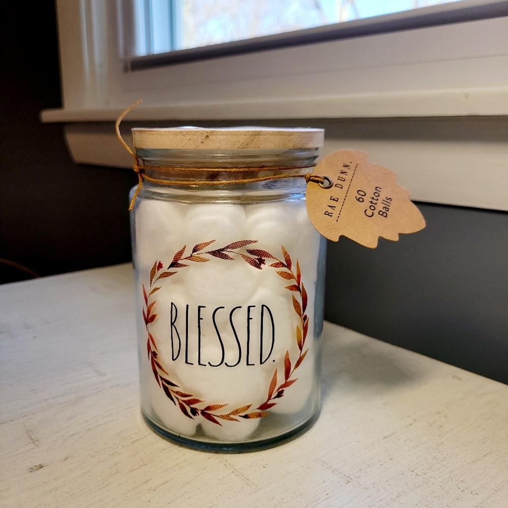 Rae Dunn BLESSED glass bathroom jar